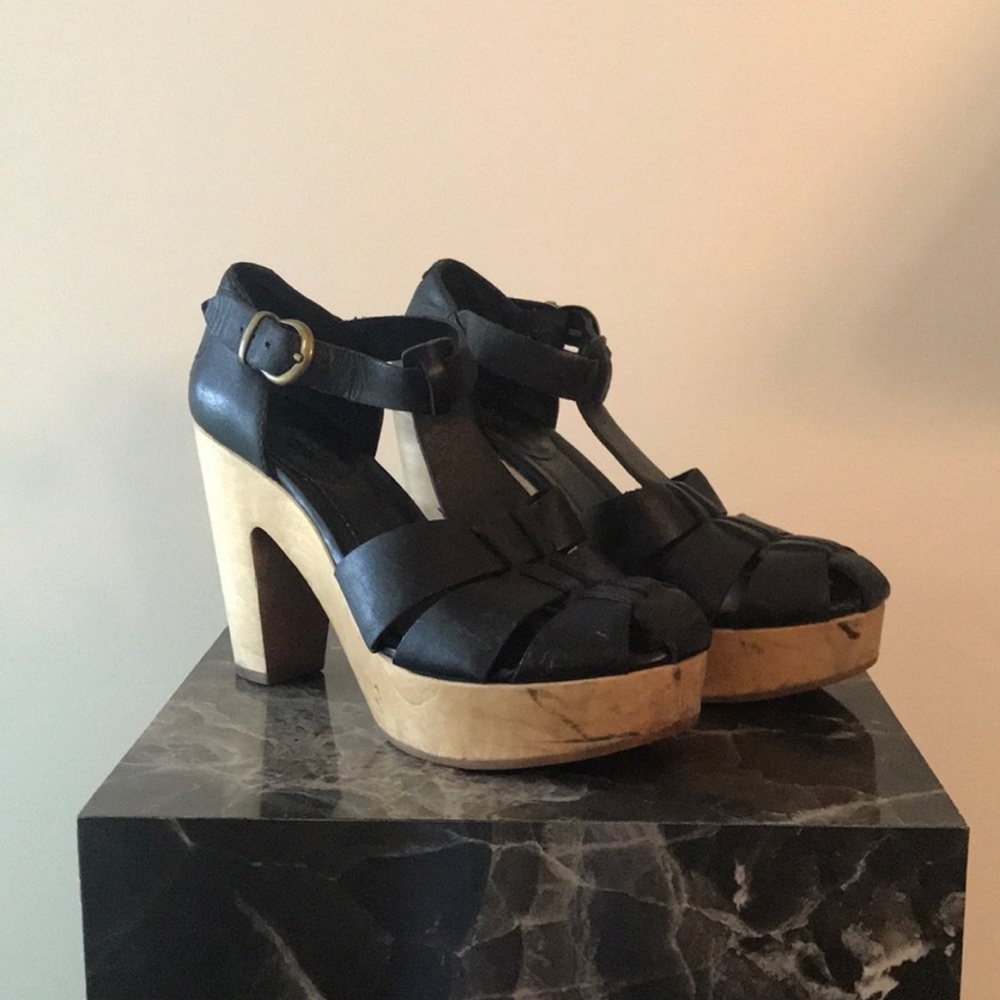 Madewell Black + Tan Wooden Platform Sandals
